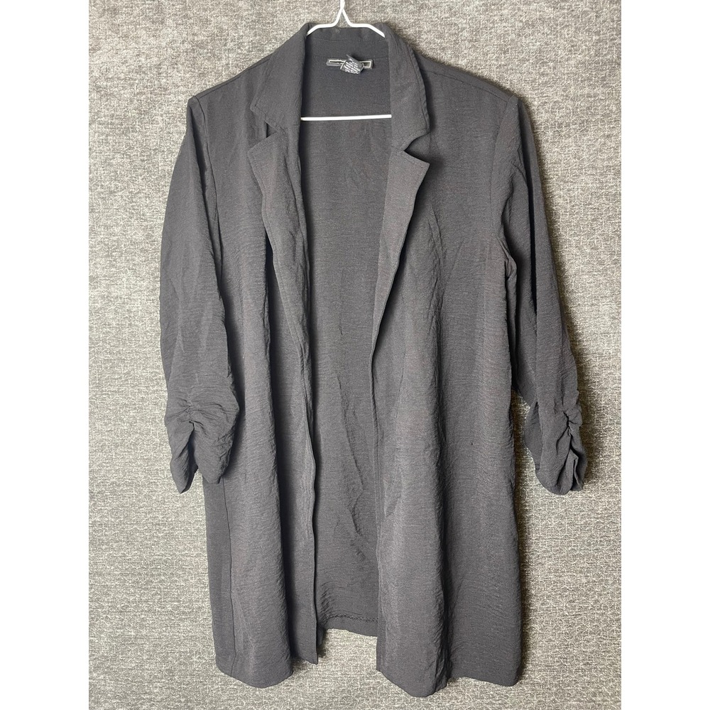NYCC New York Clothing Co Black Ruched 3/4 Sleeve Open Front Blazer Large